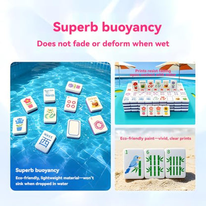 Floating Mahjong Tile Set for Pool - 160 American Waterproof Mahjong, Fade-Resistant American Mahjong Tiles for Outdoor & Beach Game, Lightweight Buoyant Summer Fun, Rose Red - color: Rose Red