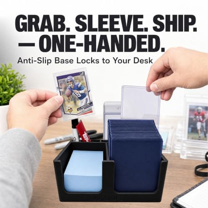 Card Ripping Station Caddy, Toploader Dispenser & Penny Sleeve Holder | One-Handed Top Loaders Penny Sleeves Card Saver Holder w/ Anti-Slip Base, Holds 60+ Toploaders & 400+ Sleeves - color: Card Ripping Station