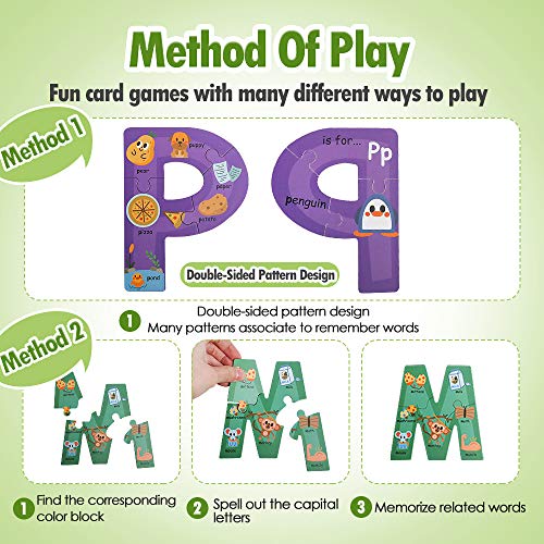 Wooden Jumbo Alphabet ABC Letter Toddler Puzzles Color Shape Animals Recognition Montessori STEM Jigsaw Preschool Learning Educational Toy for Kids 3 4 5 Years Old Boys Girls - style: Alphabet