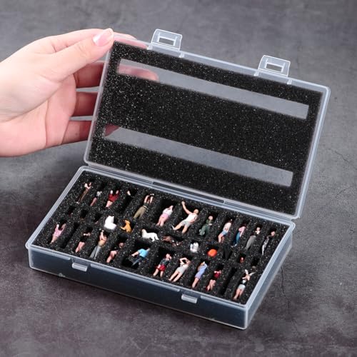 Fremego Miniature Figure Storage Case,Transparent Figurine Storage Box Display Case Plastic Carrying Case for 1/64 1/87 Scale Figurines with Foam Insert (1)
