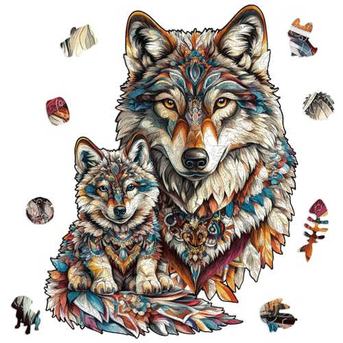 Puzzles for Adults 500 Pieces, Wolf Wooden Jigsaw Puzzles | Animal Unique Shaped Birthday Challenge Jigsaw Puzzles for Kids Home Decor, 5 mm Thick (14.9"*18.5") - color: Wolf Head-1, size: 500 Pieces
