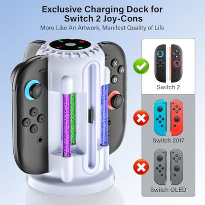 Switch 2 Joycon Charger - Charging Dock for 2025 Nintendo Switch 2 JoyCon Controllers, Magnetic & Bubble LED Light, Fast Charging Station for Nintendo Switch2 Joy-con 2 Controllers Accessories, White - color: White