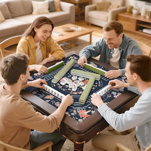 Mahjong Mat with Black Carrying Bag, 31.5"x31.5" Anti-Slip Noise Reduction Gaming Mat for Mahjong, Poker, Board Games, 3 Dice & Black Storage Bag - color: Dark Blue