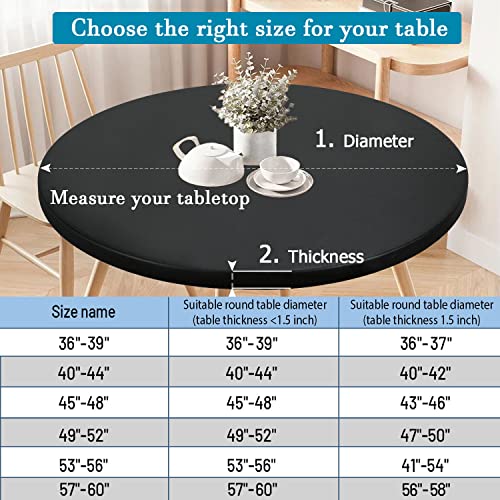 Double Fitted Design PU Round Fitted Tablecloth, Anti-Tear Wipeable Elastic Round Tablecloth, Soft-Touch Fitted Table Cloth, Waterproof Oil-Proof Table Cover (White, 36"-39" Round) - color: White, size: 39" (Round)