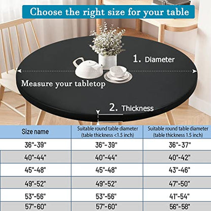 Double Fitted Design PU Round Fitted Tablecloth, Anti-Tear Wipeable Elastic Round Tablecloth, Soft-Touch Fitted Table Cloth, Waterproof Oil-Proof Table Cover (White, 36"-39" Round) - color: White, size: 39" (Round)