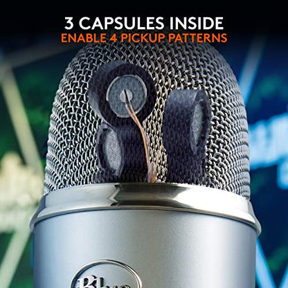 Logitech Creators Blue Yeti USB Microphone for PC, Mac, Gaming, Recording, Streaming, Podcasting, Studio and Computer Condenser Mic with Blue VO!CE Effects, 4 Pickup Patterns, Plug and Play - Silver | Mac, Gaming, Recording, Streaming, Podcasting, Studio