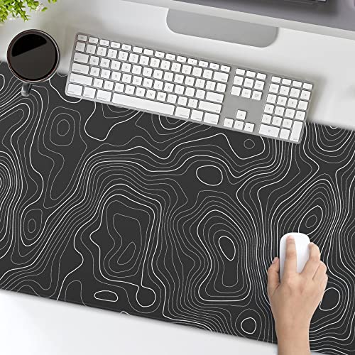 Topographic Map Large Mouse Pad XL Black Lines Contour Geographic Extended Large Desk Mat Big Desk Pad 80X30 CM Non-Slip Rubber Base Stitched Edge Long Mousepad,31.5×11.8 Inch - color: Blacktopo, size: 31.5 x 11.8 inches