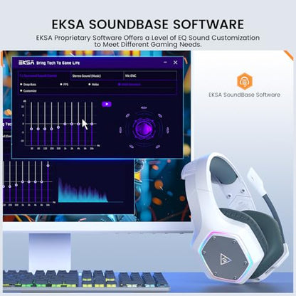 EKSA 2.4GHz Wireless Gaming Headset for PC, PS4, PS5, Gaming Headphones with Noise Cancelling Microphone, 7.1 Surround Sound, 36-Hr Battery Gamer Headset for Computer, Laptop, 3.5mm Wired Headphones - color: Blue