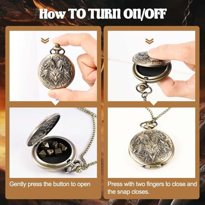 D&D Dice Set,7PCS Metal Dice for Dungeons and Dragons,Mini Dice Set with Pocket Watch Case,Role Playing Board Games Accessories (Dragon, Bronze) - color: Bronze, style: Dragon
