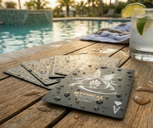 Mythical Creatures Playing Cards - Black, Silver & Gold Edition | Waterproof PVC | Greek, Norse, Egyptian, East Asian Designs | Custom Hand-Drawn Art