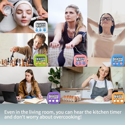 6 Pack Digital Kitchen Timer Magnetic Digital Timer with Big Display Loud Ring Cooking Timers for Cooking, Game, Gym, Break Time, Classroom(6, Multicolor) - color: Colors