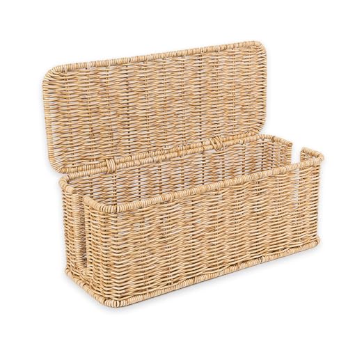 Cable Management Box, Handmade Rattan Cable Organizer with 2 Open Slots, Cord Hider for Power Strip, Router & USB Hub, Registered U.S. Design Patent (D1,112,102), 13" x 5.1" x 5.1", Natural - color: Natural, style: Rectangle