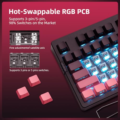 ZORNHER ZH980 Mechanical Keyboard Wireless,95% Pink Creamy Keyboard with Number Pad,Gaming Keyboard with Number Pad,Lighted Up PBT Keycaps,Loud Keyboard Clicky Blue Switches,Full Size - color: Blackberry, size: Clicky Switch