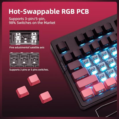 ZORNHER ZH980 Mechanical Keyboard Wireless,95% Pink Creamy Keyboard with Number Pad,Gaming Keyboard with Number Pad,Lighted Up PBT Keycaps,Loud Keyboard Clicky Blue Switches,Full Size - color: Blackberry, size: Clicky Switch