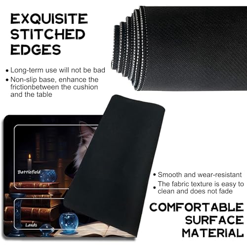 for MTG Playmat 24 x 14 Inches Cat Magic Play Mat Card Game Mat for Magic The Gathering TCG PTCG Playmat with Free Storage Bags Non-Slip Backing and Stitched Edge - color: Cat With Zones