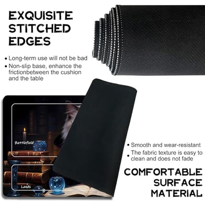 for MTG Playmat 24 x 14 Inches Cat Magic Play Mat Card Game Mat for Magic The Gathering TCG PTCG Playmat with Free Storage Bags Non-Slip Backing and Stitched Edge - color: Cat With Zones