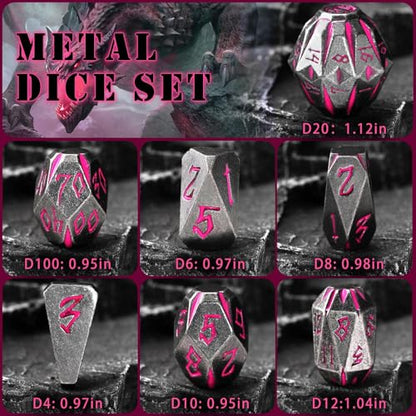 ZHOORQI Metal DND Dice Stonehenge Polyhedral Die Set for RPG(Black Pink) | D and D Dice, 7Pcs/Set Unique Cool Dice, Perfect Dice Gifts for Dungeons and Dragons RPG Role Play Games - color: Black Pink