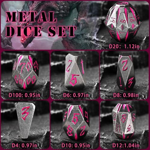 ZHOORQI Metal DND Dice Stonehenge Polyhedral Die Set for RPG(Black Pink) | D and D Dice, 7Pcs/Set Unique Cool Dice, Perfect Dice Gifts for Dungeons and Dragons RPG Role Play Games - color: Black Pink