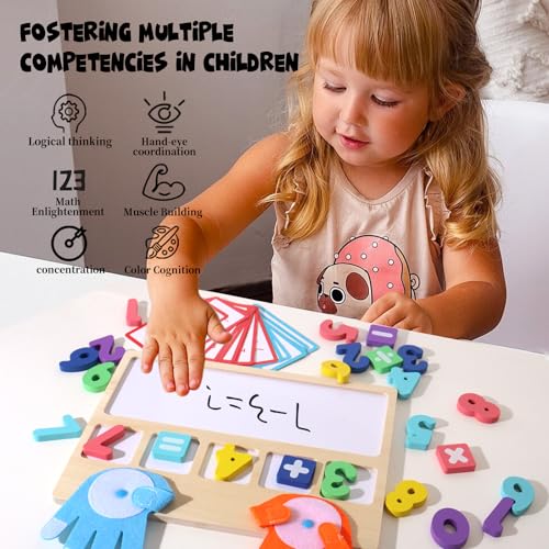 BESTAMTOY Montessori Math Board Toy - Double-Sided Finger Counting & Number Tracing Board Number Blocks, Wooden Math Manipulatives for Kids Ages 3-6, Preschool Classroom Homeschool Educational Games
