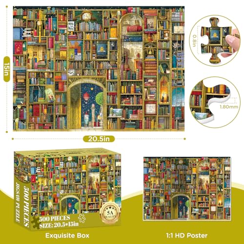 Jigsaw Puzzle 500 Piece for Adults,Unique Magical Fantasy Bookstore Puzzles | Bookstore Themed Puzzles Letter on Back,Nterlock Perfectly Frameable,Fun Challenging Perfect Birthday Party Gifts, 20.5x15 In - style: store