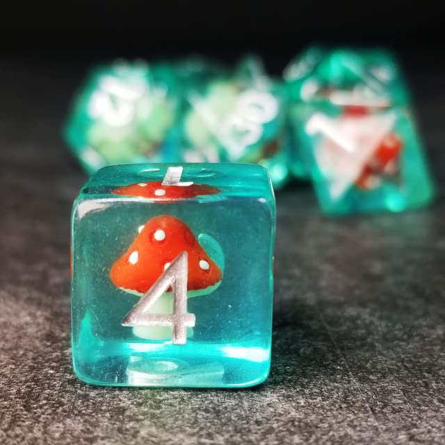 Sage's Portal Familiars and Reagents Resin DND Dice Set Polyhedral Dice Set for Dungeons and Dragons RPG Tabletop TTRPG (Red Magic Shrooms) - color: Red Magic Shrooms