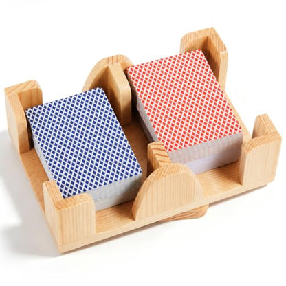 Kathfly Upgraded 4 Decks Wood Playing Card Holder 360° Rotating, Canasta Card Holder Tray Organizes, Poker, Games, Smooth Rotate Design & Easy Access, Balance & Stability(Wood Color) - style: 4 Decks