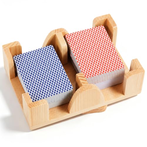 Kathfly Upgraded 4 Decks Wood Playing Card Holder 360° Rotating, Canasta Card Holder Tray Organizes, Poker, Games, Smooth Rotate Design & Easy Access, Balance & Stability(Wood Color) - style: 4 Decks