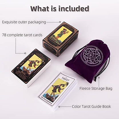 Tarot Cards for Beginners, Classic Tarot Deck with Meanings, Durable Cards with Guide Book, Black