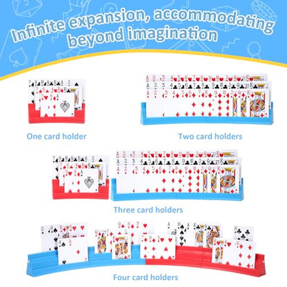 Expandable Plastic Card Holder, Set of 4 - Upgradeable Design for Seniors, Arthritis, Small Hands, UNO, Poker and All Card Games - color: Red+blue(4 Pack)