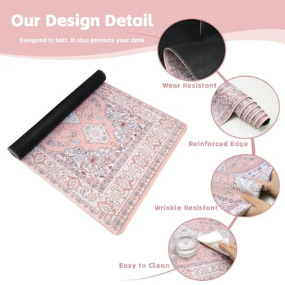 Baziabbo Pink Desk Mat,XXL Extended Large Mouse Pad,Gaming Mousepad with Stitched Edge,Non-Slip Rubber Base Keyboard Desk Pad for Home Office Study Game (Pink) - color: Pink
