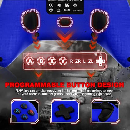 Dinosoo 2 Pack Wireless for Xbox One, Series X|S, & PC, with Turbo, Macro, Dual Vibration Hall Trigger, 3.5mm Audio Jack, Built-in Battery, with 2.4GHz Adapter - color: red and blue