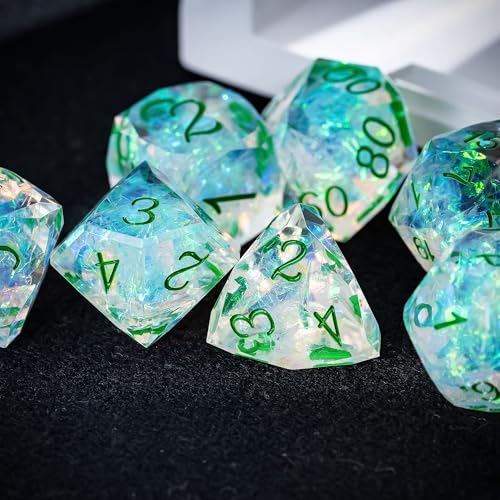 7PCS DND Dice Set,Transparent Sharp Edge Dice Set D&D RPG Polyhedral Die,for Dungeons and Dragons TTRPG Games Roleplaying Games,with Gift Box(Green) - color: Galaxy Green