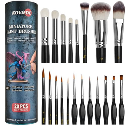 Miniature Paint Brushes Dry Brush, 20PCS Fine Detail Paint Brush Set for Blending, Dusting, Acrylic Oil Watercolor Painting, Model Painting, Crafts, Paint by Numbers - size: 20 Brushes