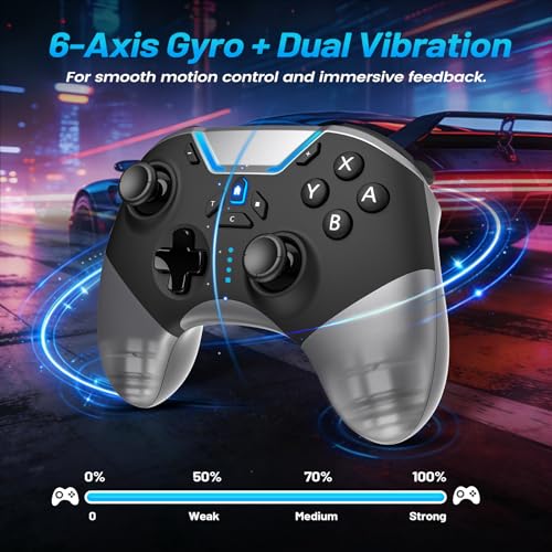 aghi Switch 2 Controller with Home Wake-up and C Button | Wireless Pro Controller for Switch 2/1/Lite/OLED with Loop Macro, Hall Effect Joysticks, HD Rumble, 6 Axis Gyro, Turbo - color: Silver Black