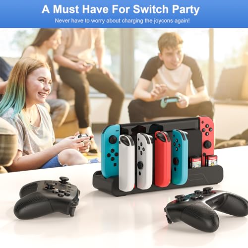 Switch Controller Charger Dock Compatible With Nintendo Switch And Switch OLED Model Joycons, Charges Up To 6pcs Joycon With Game Card Storage - color: Black