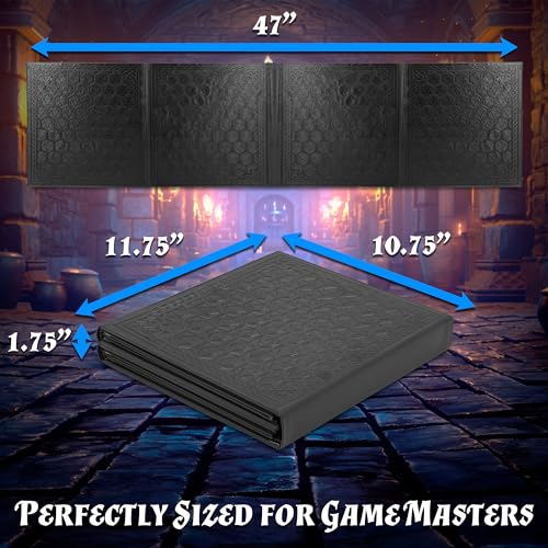 CASEMATIX DM Screen Faux Leather 8-Panel Deluxe GM Screen - Eight Panel Folding Game Master Screen with 2 Swinging Panels and Wet Erase Pockets for TTRPGs, Inserts Not Included, Black - color: Black