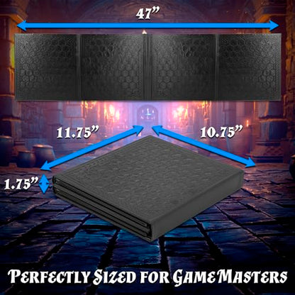 CASEMATIX DM Screen Faux Leather 8-Panel Deluxe GM Screen - Eight Panel Folding Game Master Screen with 2 Swinging Panels and Wet Erase Pockets for TTRPGs, Inserts Not Included, Black - color: Black