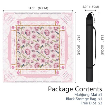 Mahjong Mat for Table with Carrying Bag & 3 Dice, Beige Pink Floral 31.5"x31.5" Square Rubber Mahjong Table Cover, Non-Slip & Noise Reduction Gaming Mat for Mah Jongg, Poker, Dominoes & Tile Games - color: Beige Pink