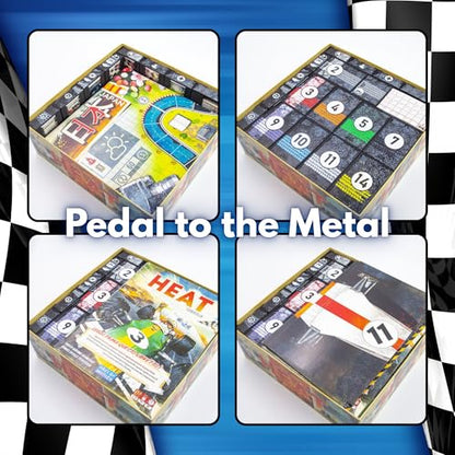 Organizer for Heat: Pedal to the Metal Unofficial – Fits Base Game + Heavy Rain, Tunnel Vision & Rocky Roads Expansions – Vertical Storage Safe - Supports Sleeved Cards