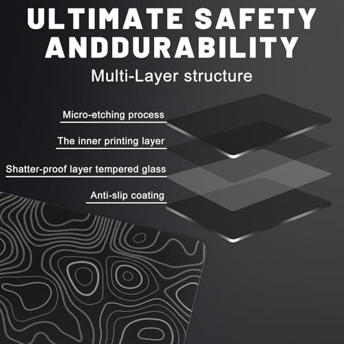 Glass Mousepad, Hard Surface Gaming Mouse Pads, Mousepad Gaming, Glasspad | Glass Pad, Professional Esport Tempered Glass Mouse Pad, Hard Mouse Pad for Bed, 11.8"×9.8" computer mat - color: Contour Lines - Black and White