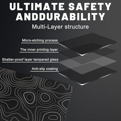 Glass Mousepad, Hard Surface Gaming Mouse Pads, Mousepad Gaming, Glasspad | Glass Pad, Professional Esport Tempered Glass Mouse Pad, Hard Mouse Pad for Bed, 11.8"×9.8" computer mat - color: Contour Lines - Black and White