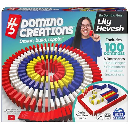 Spin Master Games H5 Domino Creations 100-Piece Classic Dominoes Set | Design, Build & Topple, Develops Motor & Coordination Skills, Make Domino Art, 100 Easy-to-Balance Tiles, 1+ Players, Ages 5+ - style: Modern