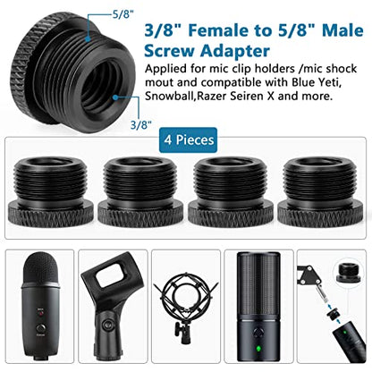 Mic Stand Adapter 3/8 Female to 5/8 Male Microphone Stand Adapter and 5/8 Female to 3/8 Male Mic Thread Adapter for Blue Yeti Snowball Boom Arm Mic Stand Mount to Tripod, Combo 8 Pack by ChromLives - color: black