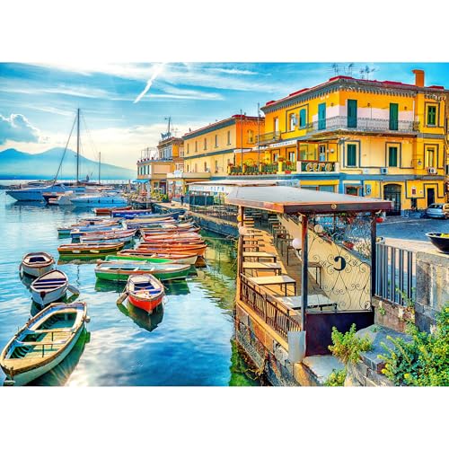 RoseArt Kodak Premium Harbor of Naples Italy 1000 Piece Jigsaw Puzzle | 20" x 27" Finished Size, Adult Puzzle, Fully Interlocking Pieces, Poster Included, Made in USA - style: Harbor of Naples Italy