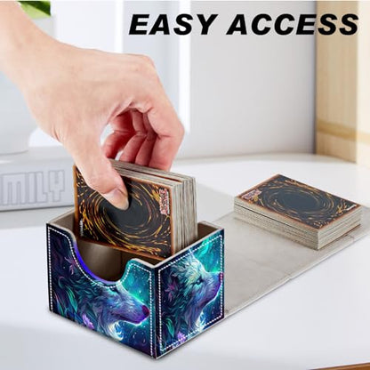 Magnetic Closure TCG Deck Box Portable Card Holder Trading Card Deck Box | PU Leather Collectible Card Case Game Trading Card Deck Box Storage Scratch Resistant Lining, Blue And Purple Glowing Wolf - color: Blue And Purple Glowing Wolf