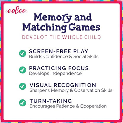 eeBoo I Never Forget a Face Memory & Matching Game, Ages 3+ for 1-4 Players | Game sharpens recognition, concentration & memory skills. Includes 48 tiles, 24 pairs. Engaging play for the whole family - style: I Never Forget a Face