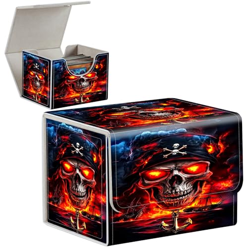 PU Leather Deck Box for MTG Commander Cards, Fits 100+ Double Sleeved Cards, Secure Magnetic Trading Card Storage Case for TCG CCG,Flaming Skeleton Captain - color: Flaming Skeleton Captain