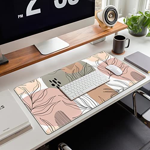 Boho Abstract Large Mouse Pad, Brown Grey Pink Aesthetic XL Mouse Pad, Gaming Mousepad XXL Long Keyboard Mat 31.5''X15.7'' Desk Accessories for Women Girls - color: A Pink Abstract