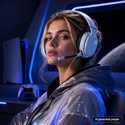 AOC 2.4GHz Wireless Gaming Headset for PS5, PS4 Fortnite & Call of Duty/FPS Gamers, PC, Switch, Bluetooth 6.0 Gaming Headphones with Noise Canceling Mic, 7.1 Virtual Surround, 45Hr Battery -White - color: White