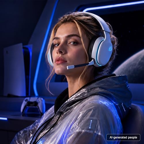 AOC 2.4GHz Wireless Gaming Headset for PS5, PS4, PC, Switch, 45Hr, White | Bluetooth 6.0 Gaming Headphones with Noise Canceling Mic, 7.1 Virtual Surround, Great for Fortnite & Call of Duty/FPS Gamers - color: White